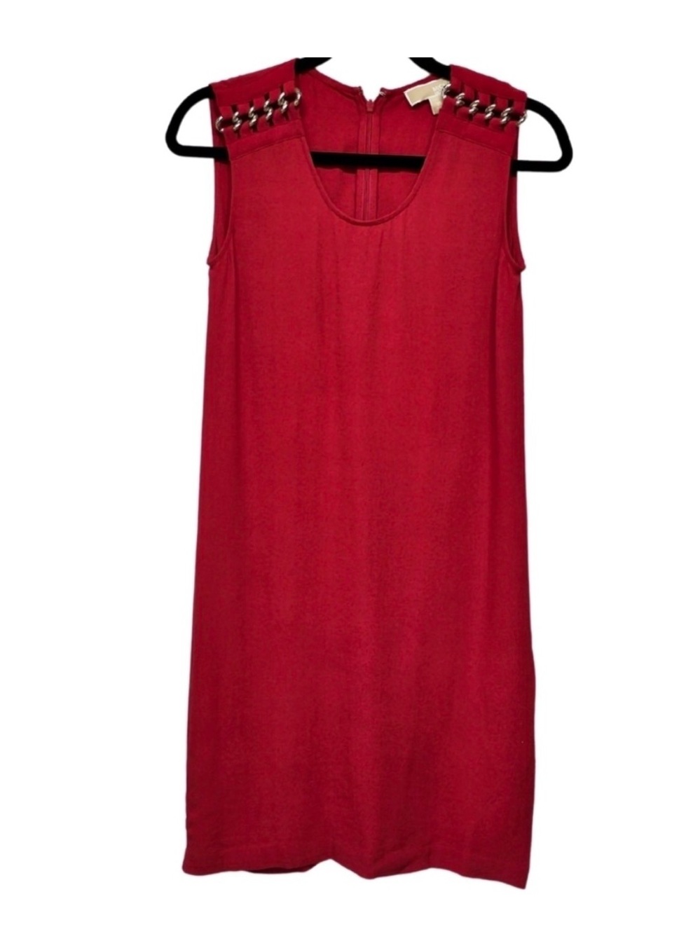 Michael Kors red dress with chain detail at shoulder sleeveless v-neck